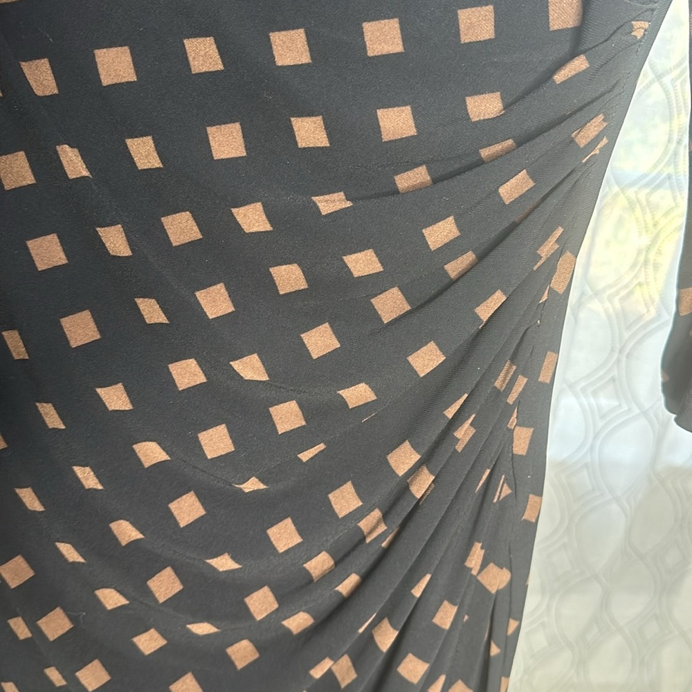 Ralph Lauren woman dress Sz 6 3/4 Sleeves Ruched side Black/Brown square pattern - Picture 6 of 6